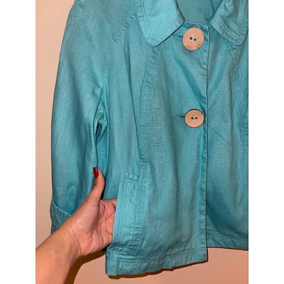 Tribal Women's Light Linen Career Work Teal Jacket Size 12 - Picture 6 of 12